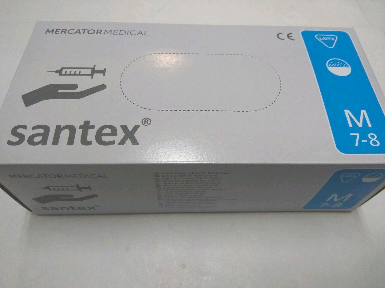 Медицинские&nbsp; смотровые опудренные перчатки из натурального латекса&nbsp;SANTEX Упаковка ( 100 шт)